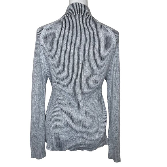 INC Women's Grey 100% Cotton Quilted Ribbed Mock Neck Zip Sweater Jacket Sz L - Picture 3 of 11
